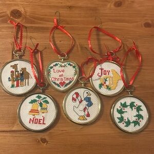 Vintage Needlepoint Christmas Ornaments ( 6)
